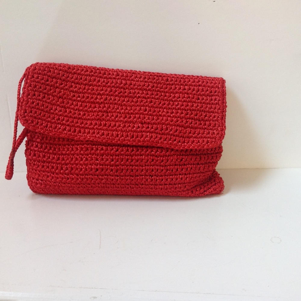 Vintage Red .Crochet Clutch Wristlet Purse
